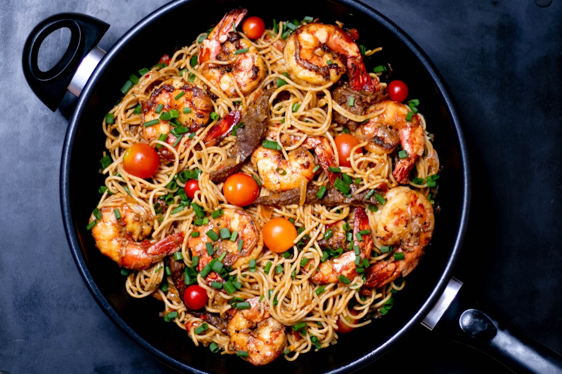 Spaghetti mit Garnelen